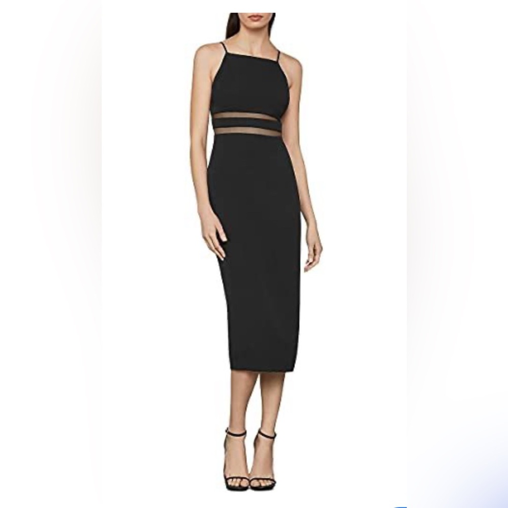 BCBGMaxAzria Black Sheer Panel Midi Dress
